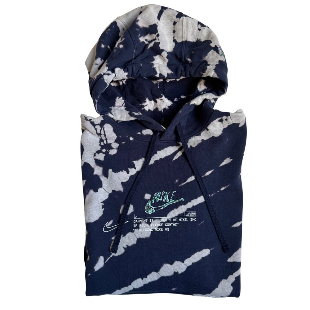 Nike Sportswear Club French Terry Pullover Hoodie Blue and White Tie Dye - - Picture 3 of 12